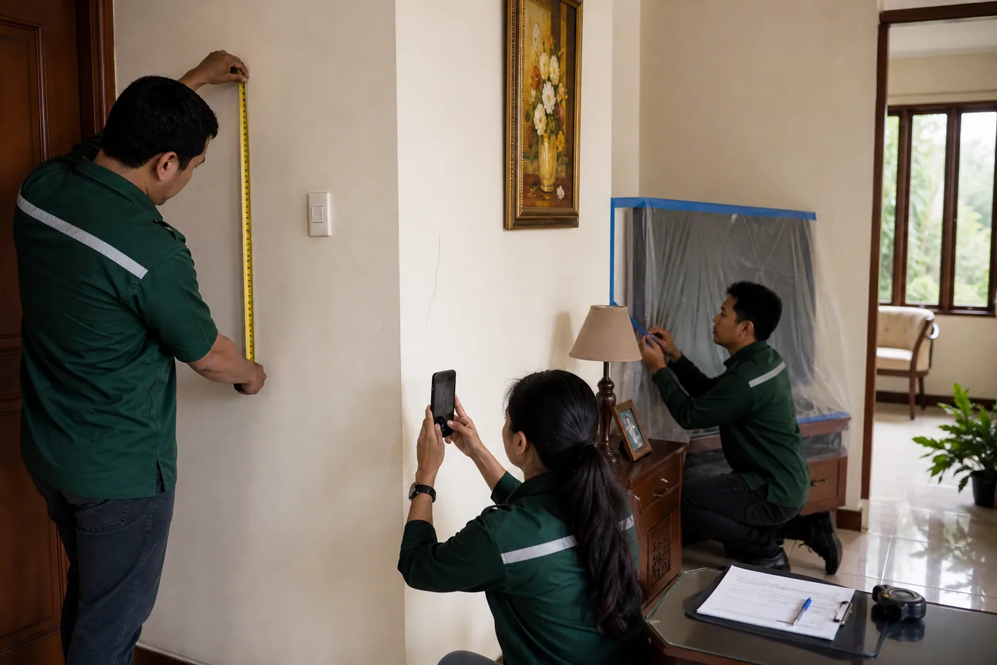 Tim mengukur dan mendokumentasikan kondisi rumah sebelum renovasi
