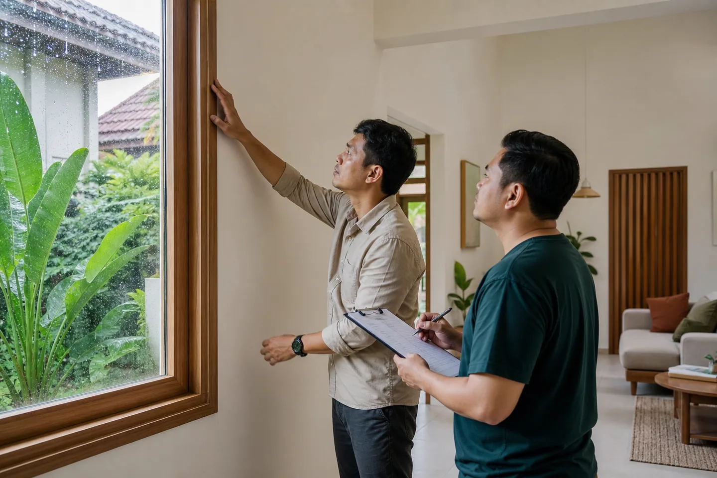 Pemeriksaan jendela dan finishing saat serah terima renovasi rumah